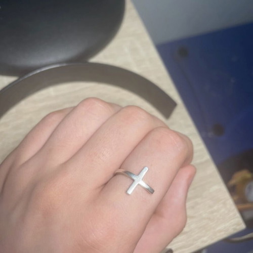 Silver ring with cross adjustable size, like new