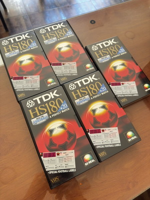 TDK VHS video cassettes new, pack of 5, 180+20 minutes