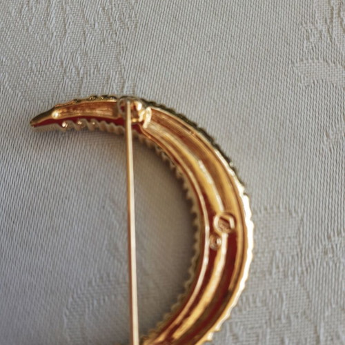 Swarovski White Crystal Crescent Moon Gold Tone Brooch new