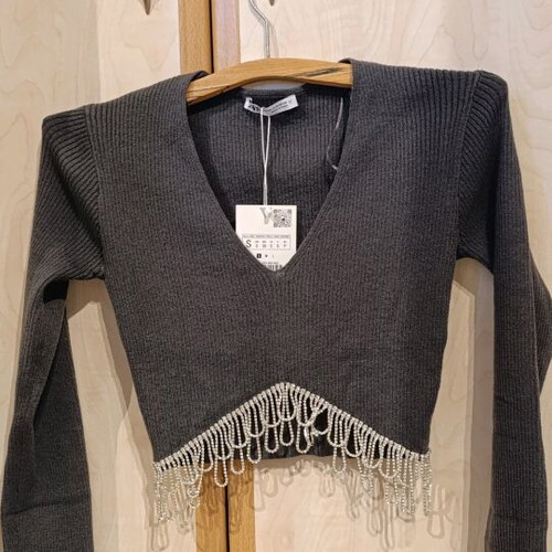 Zara crop top new with rhinestones gray, size S