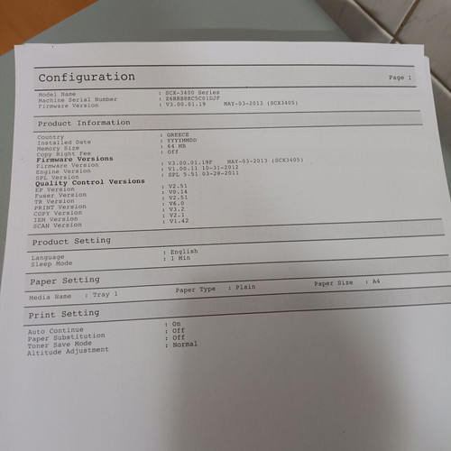 Samsung SCX-3400 laser multifunction printer used with toner 1.8K pages