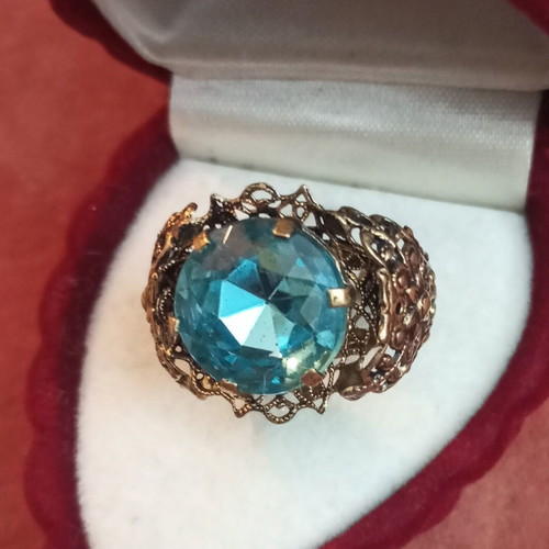 Vintage ring with blue zircon used, bronze