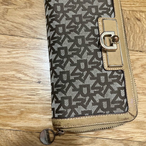 DKNY women's wallet used, beige and brown with zipper