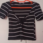 Stradivarius short-sleeve black blouse with white stripes like new, size S