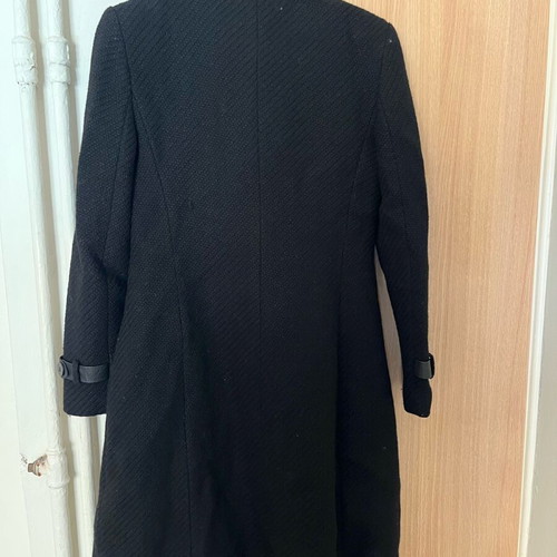 Depolo wool coat used with leather details black