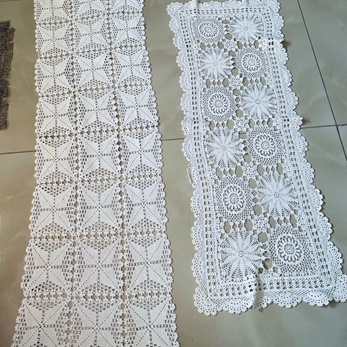 Handmade crocheted table runners used, cotton thread, set of 2