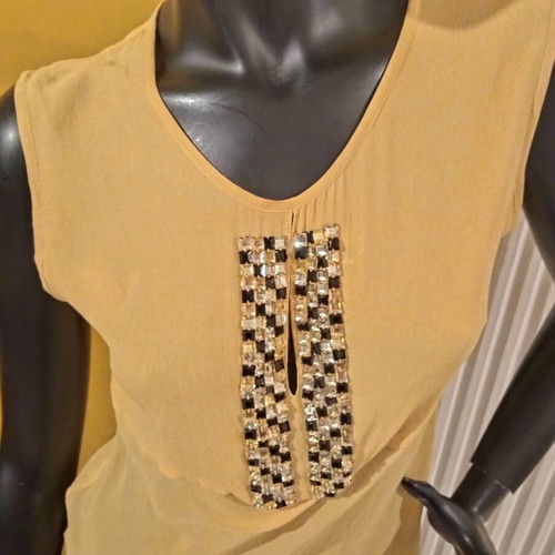 Pennyblack silk tank top mustard color size GB/10 new with strass