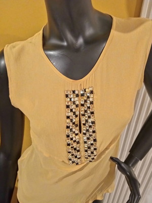 Pennyblack silk tank top mustard color size GB/10 new with strass