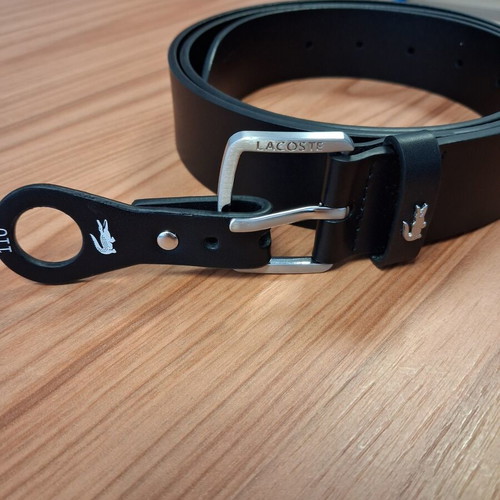 Lacoste leather belt 110 cm, black, men's