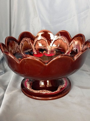 Vintage ceramic fruit bowl 70s Fat Lava with embossed glaze, like new