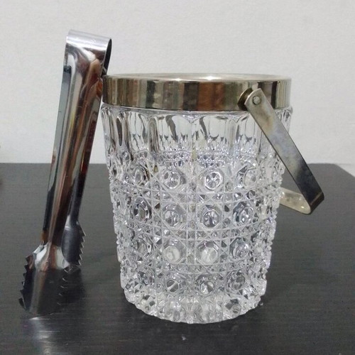 Crystal ice bucket and metal tongs vintage like new