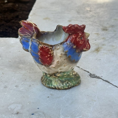Vintage ceramic decorative hen used, colorful, collectible 9x10.2 cm