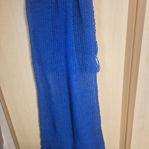 Large Handmade Knit Shawl Scarf with Fringes Blue New