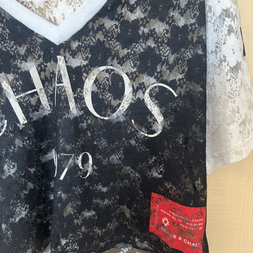 Peace And Chaos lace short sleeve blouse, black and white, S/M