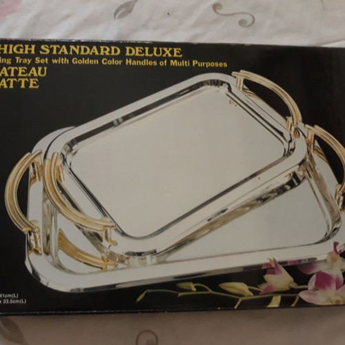 Inox Wedding Tray Set with Gold Handles new