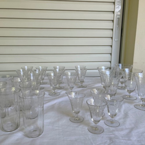 Set of 48 used Art Deco crystal glasses antique