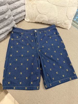 Louis Vuitton Denim Shorts Like New, Size 36, Blue with Gold Monogram