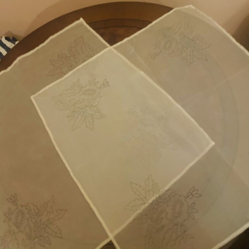 Set of 2 organza table runners with embossed design, like new