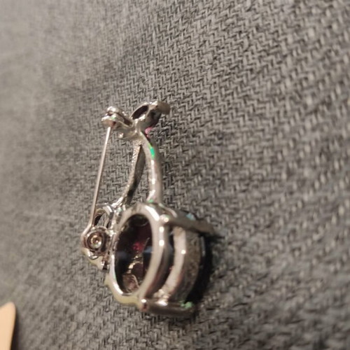 Cherry brooch new, silver tone with purple stones