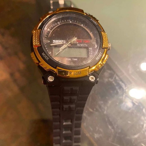 Skmei 1049 Solar Power sports digital watch used with gold bezel and black strap
