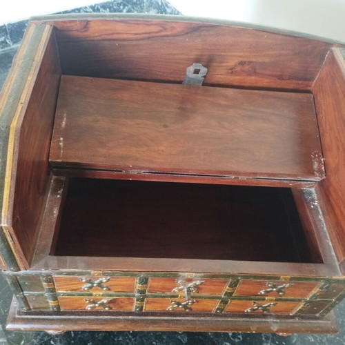 Handmade wooden chest with backrest and hidden storage vintage ethnic