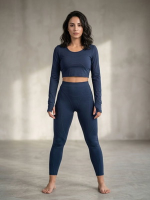 HIIT σετ γυμναστικής με μπλουζάκι medium και κολάν small σε σκούρο μπλε