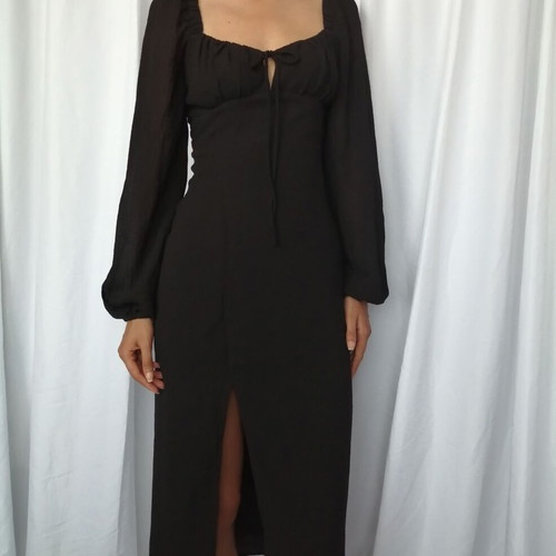 Gina Tricot midi dress with puff sleeves size S like new, black