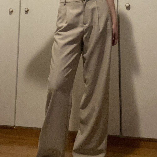 H&M beige high-waist wide-leg trousers