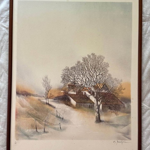 Winter Landscape Painting like new, framed wood 56x76