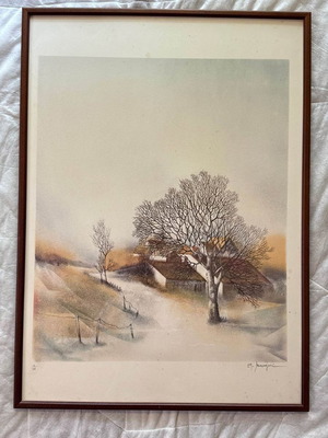 Winter Landscape Painting like new, framed wood 56x76