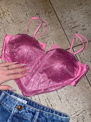 Pink heart rhinestone top Primark London