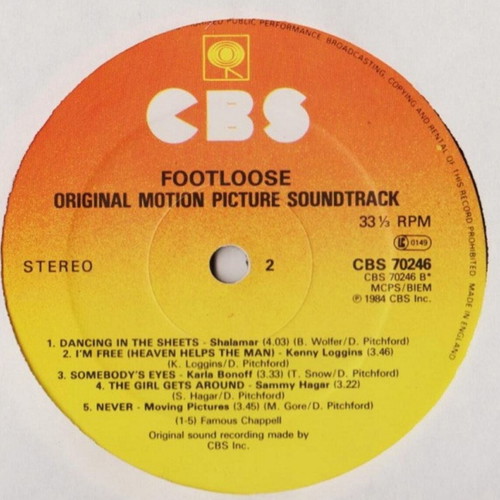 Footloose Original Soundtrack Vinyl LP, 1984 UK CBS 70246