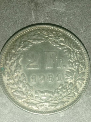 Silver Swiss collectible coin 2 Franc 1961 used