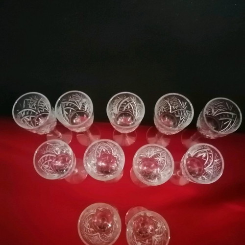 Bohemia crystal liqueur glasses like new, set of 11 pieces