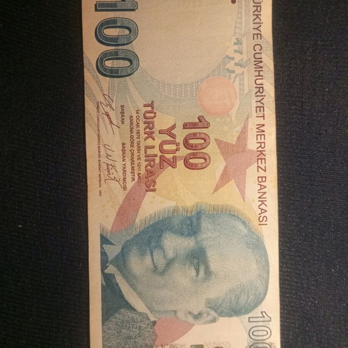 Turkish lira used, 100, in good condition
