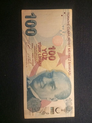 Turkish lira used, 100, in good condition