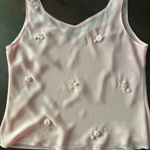 Women's pink organza blouse M with lining, floral decoration
