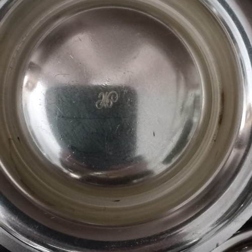 Silver-plated caviar serving dish used with monogram M