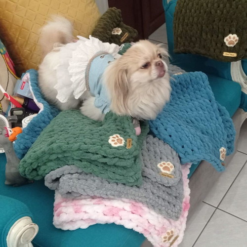 Handmade pet blanket with Alize Puffy yarn made to order, hypoallergenic