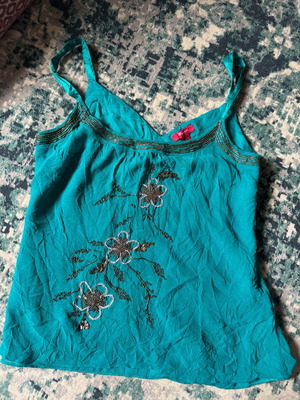 Monsoon teal embellished cami top with beads and embroidery, used, size S