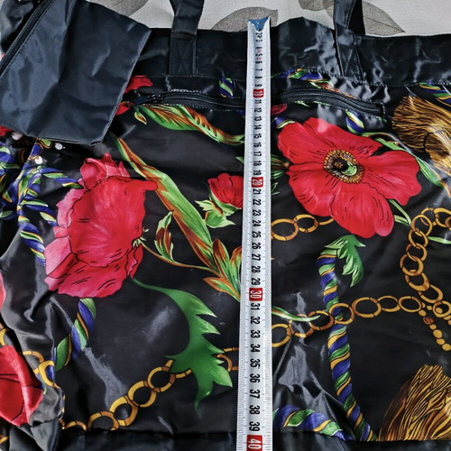Women's large shoulder bag used, black with flowers