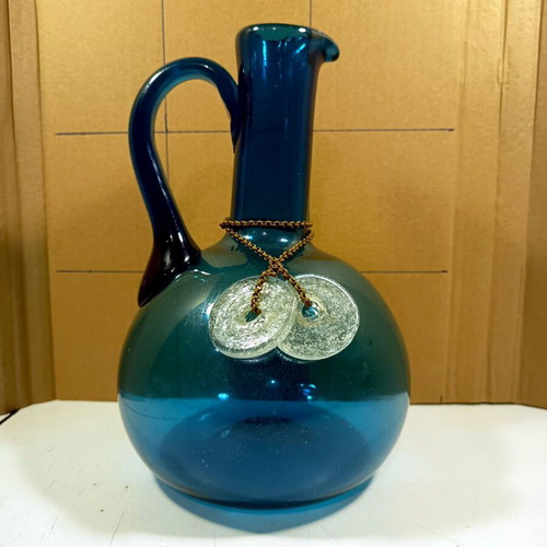Handmade Blown Glass Carafe new, 28cm, 1990s
