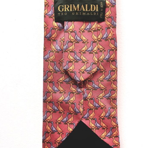 Silk tie salmon with geese Teo Grimaldi like new