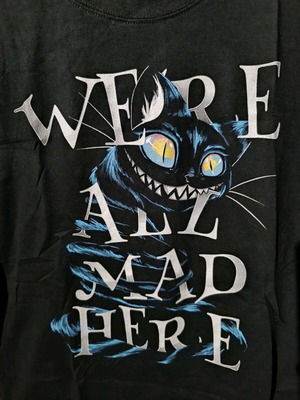 Cheshire Cat “We’re All Mad Here” T-shirt medium like new, black