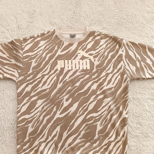 Puma ESS+ Animal AOP Crew fleece sweatshirt like new, beige, small