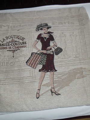Pillow cover like new, French fashion 44x44cm, ecru base with grenadine dress