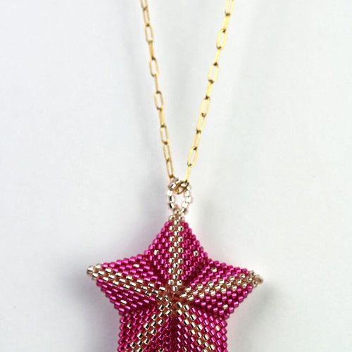 Star necklace in cyclamen and gold custom made