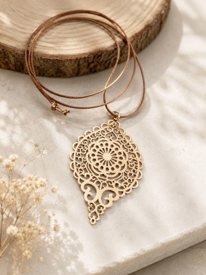 Long necklace with cord and gold-tone pendant new