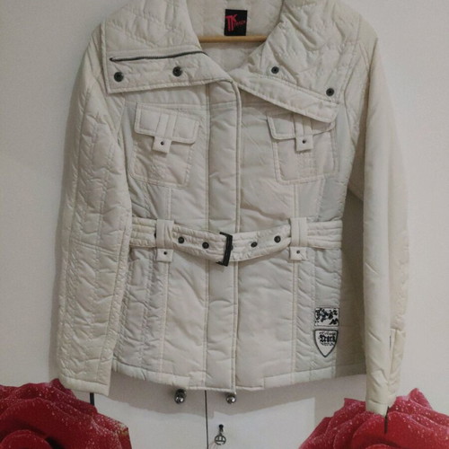 Girls' quilted jacket like new, cream and beige