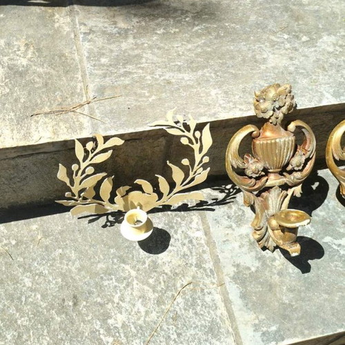 Wall-mounted candlesticks used, wooden, set of 2